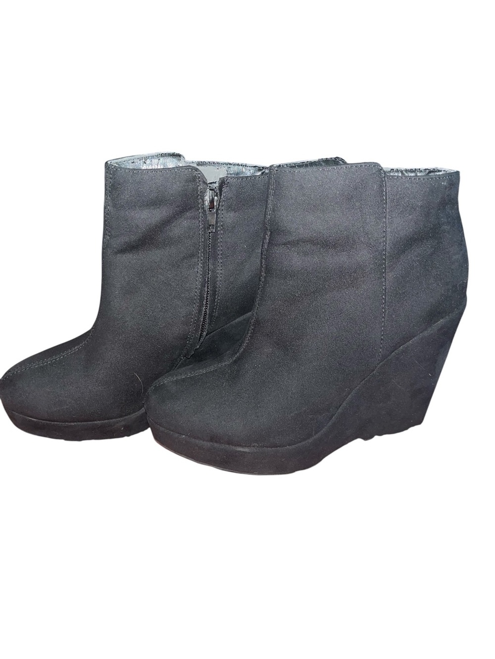 Black Wedge Ankle Boots - Stylish Women's Platform Booties. Faux suede. Size.7